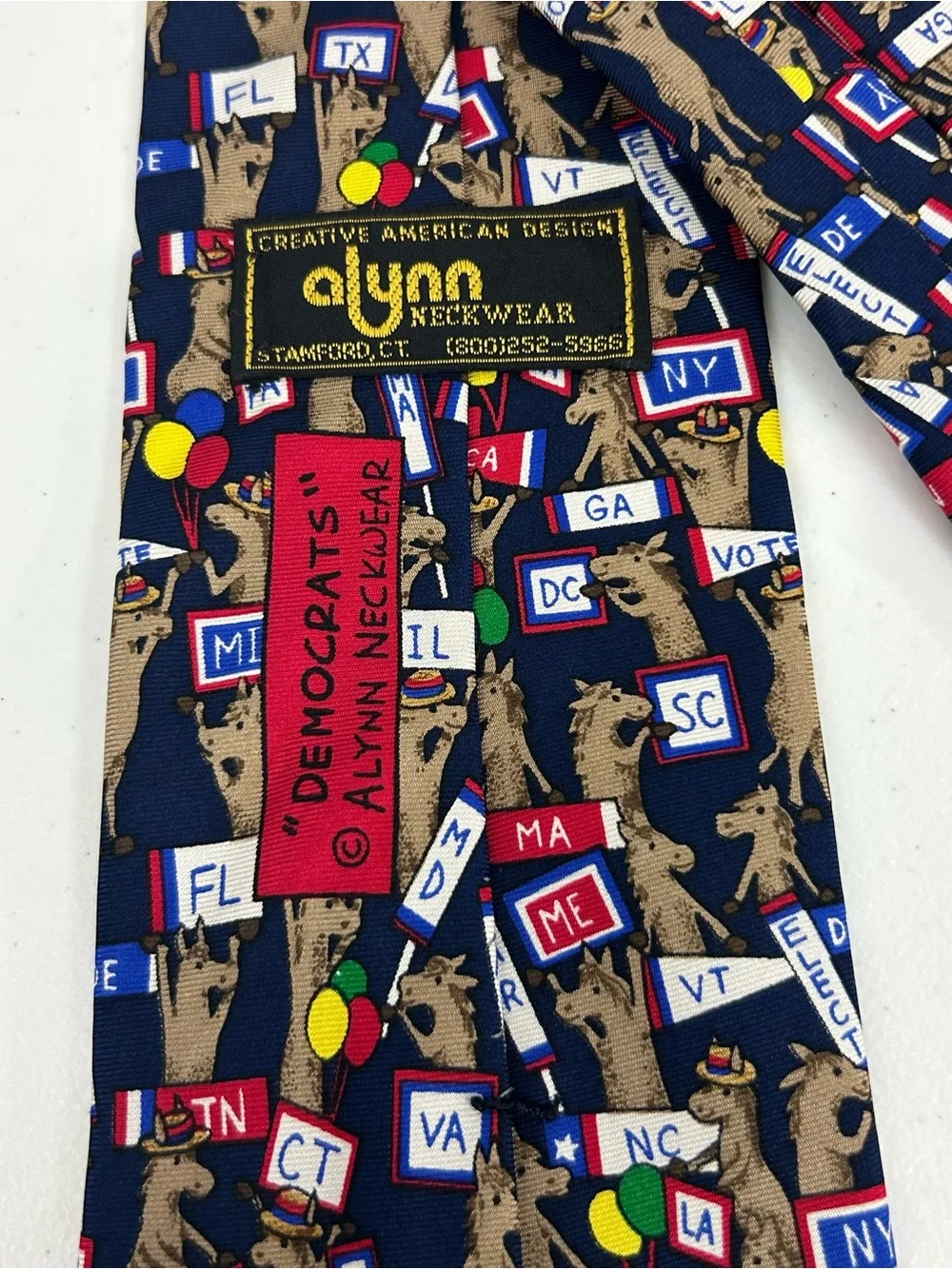 Alynn Necktie Vintage Democrats 1990s Democrat States Donkey 100% Silk